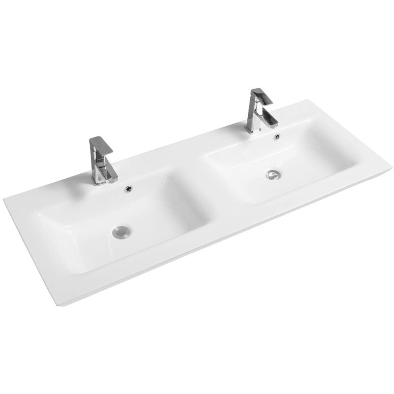 Flared Mid-Edge 5097 Ceramic 126cm Double Inset Basin with Flared Wide Bowl - size - color
