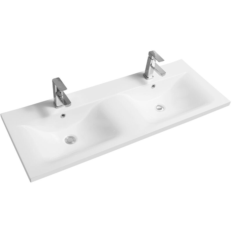 Thin-Edge 5089 Ceramic 121cm Double Inset Basin with Dipped Bowl - size - color
