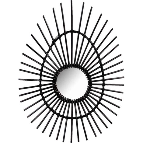 Thinia Home - Espejo Pared Decorativo Deko, Ratán, Comedor, Salón, Recibidor y Pasillo, Dormitorio, Interior, Diseño Boho-Chic, Ambiente Mediterráneo, Forma Ovalada, Dimensiones 80cm, Color Negro