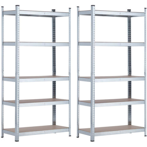 THINIA HOME - Estantería Modular Almacenaje (Pack 2), Acero Galvanizado y MDF Antihumedad, Hogar, Trastero, Garaje, 5 Baldas Ajustables, Carga Máxima 875Kg, 90x40x180cm (largo x ancho x alto)