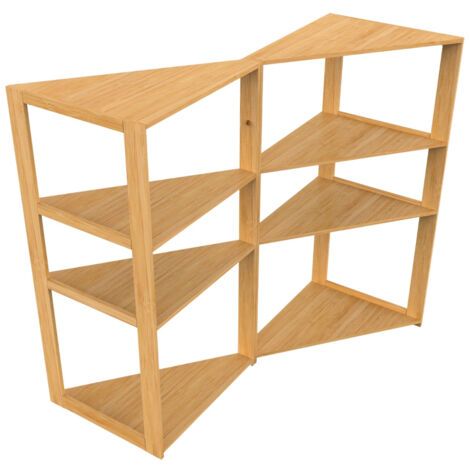 THINIA HOME - Estanterías Esquineras de Bambú Natural con 3 Estantes, Muebles Auxiliares para Baño, Cocina, Salón y Oficina, Estilo Nórdico, 36.6x33.5x80 cm, Pack 2