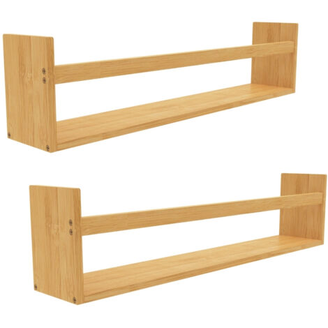 THINIA HOME - Estantes Flotantes de Bambú Natural, Baldas de Pared Reversibles para Cocina, Baño o Salón, Estilo Nórdico, 57x10x14 cm, Pack 2