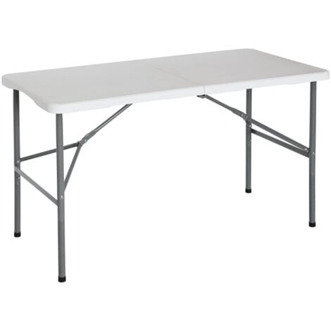 THINIA HOME - Mesa Plegable Portátil para Camping 122cm, Resina, Uso Interior y Exterior, Jardín, Terraza, Eventos y Celebraciones, Catering, Diseño Maleta, Asa de Transporte, Ligera, Blanco