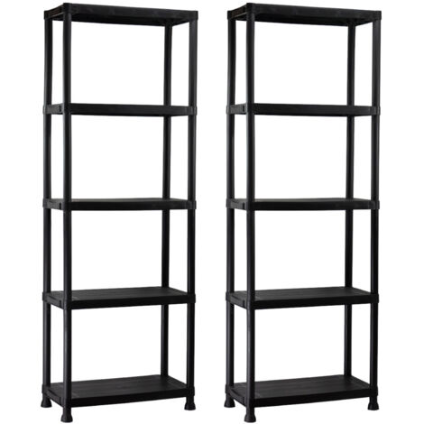 THINIA HOME - Pack 2 Estanterías Almacenaje, Polipropileno PP, Multiusos, Hogar, Trastero, Domitorio y Cocina, 5 Baldas, Carga 125Kg, 61x31x171cm (largo x ancho x alto), Negro