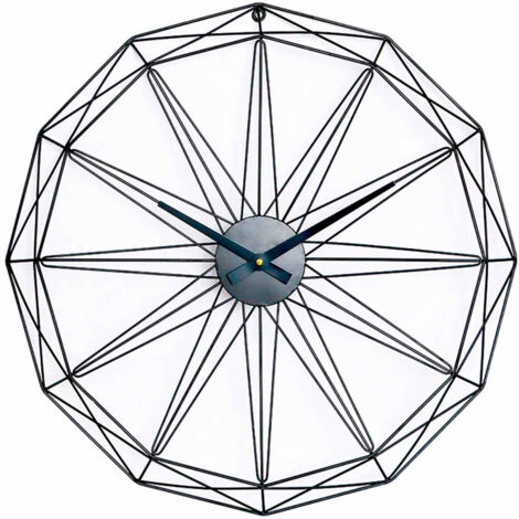 Thinia Home - Reloj de Pared Moderno Negro Ø60cm, Aluminio/Metal, Hogar, Oficina y Despacho, Movimiento Agujas Continuo, Extra Silencioso, Diseño Geométrico, Estilo Moderno, Color Negro