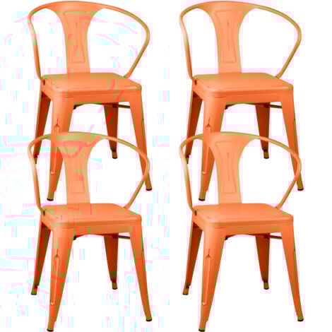 Thinia Home - Silla de Comedor Strong Vintage (Pack 4), Acero, Interior y Exterior, Estilo Industrial, Diseño Moderno, Dimensiones 45x45x77.5cm (largo x ancho x alto), Color Azul, Verde o Naranja