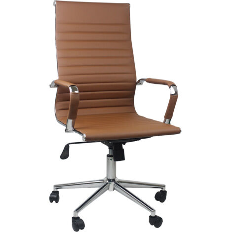 Thinia Home - Silla de Escritorio Elegance, Acero/Tapizada Cuero, Oficina, Despacho, Estudio, Diseño Ergonómico, Altura Ajustable, 5 Ruedas, Giratoria 360º, 60x(57x89)x(105-116)cm, Varios Colores