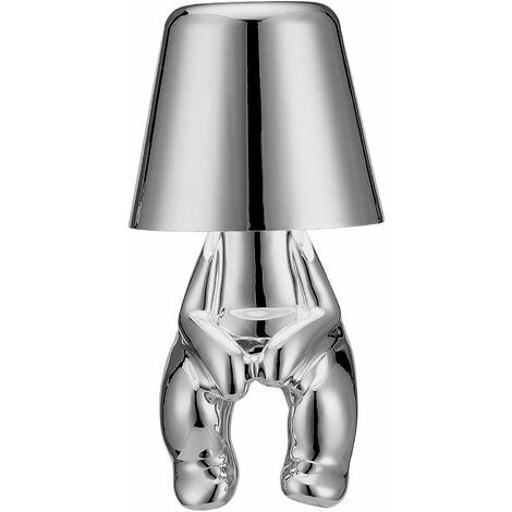 SWEEVT Thinker Lamp Collection, Touch Table Lamp Cordless Rechargeable Desk Lamp Silver Cute Decor Thinker Statue Battery Operated Night Light for Home Office, Bedroom, Living Room (Mr. When)