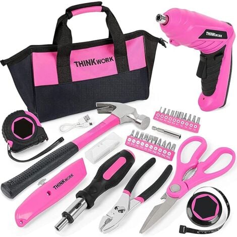 Thinkwork Tournevis Électrique Rotatif Ensemble 41 Pièces - 3,6 v, Kit d'Outils De Réparation à Domicile Pour Femmes Avec Grand Sac à Outils Ouvert, Parfait Pour Le Bricolage à Domicile, Utilisation Q