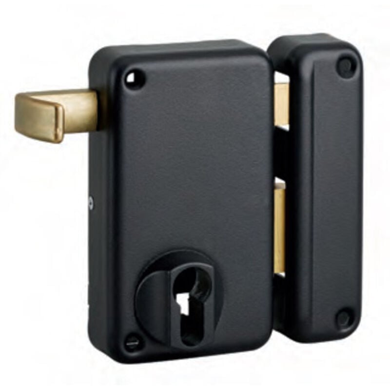 Boitier de serrure verticale en applique double entrée à tirage pour porte d'entrée, droite, axe 45mm, 75x130mm, noir