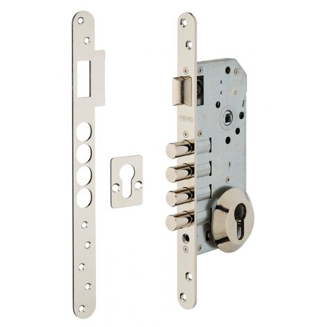 THIRARD - Boitier de serrure encastrable à cylindre pour porte d'entrée, rosace ouverte, axe 50mm, bouts ronds