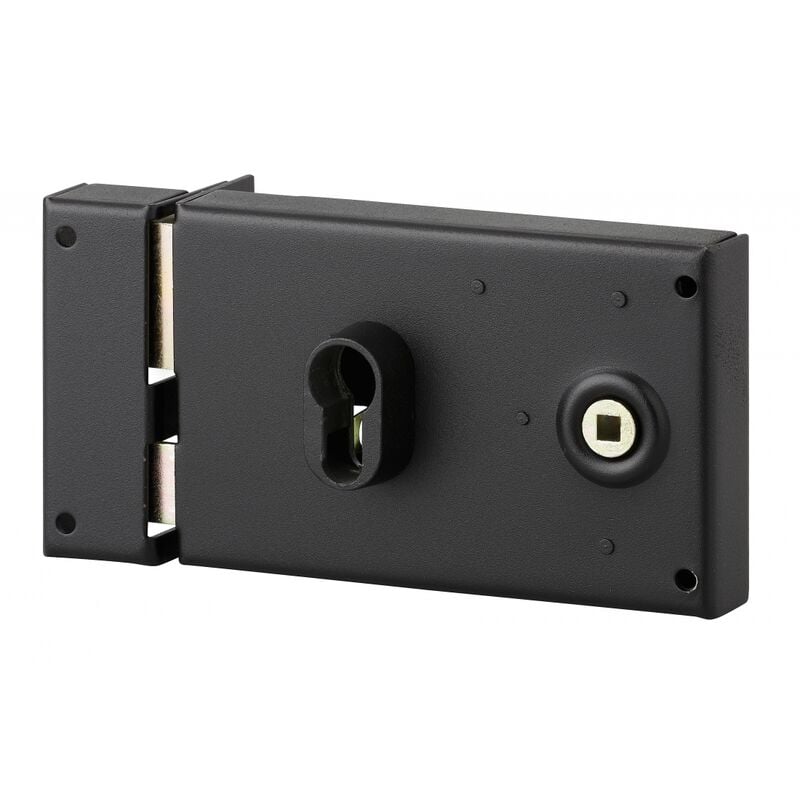Boitier de serrure horizontale en applique double entrée à fouillot pour entrée, gauche, axe 53mm, 140x88mm, noir