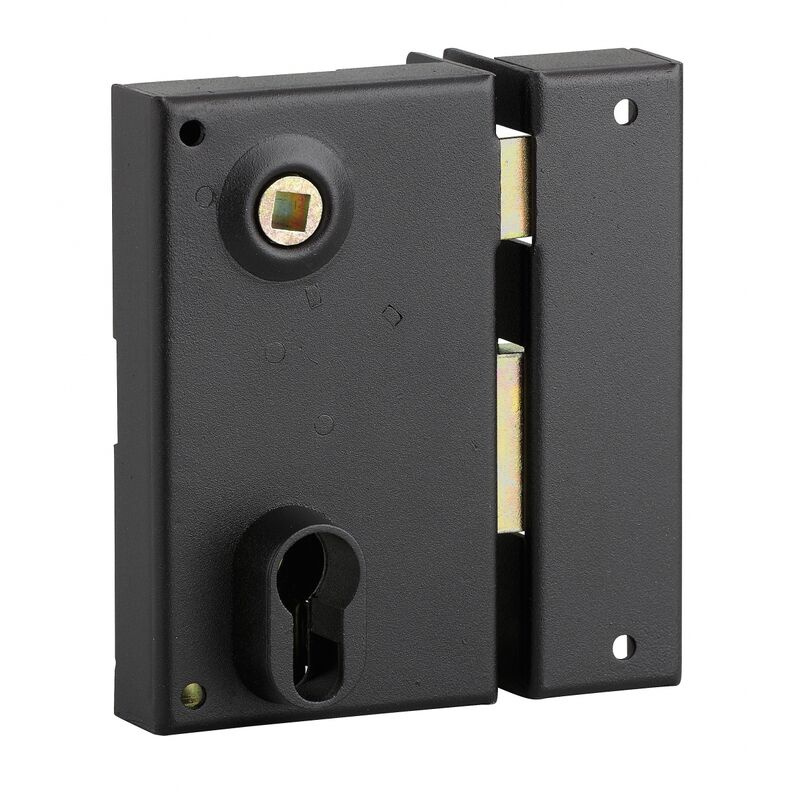 Boitier de serrure verticale en applique double entrée à fouillot pour entrée, droite, axe 45mm, 73x125mm, noir