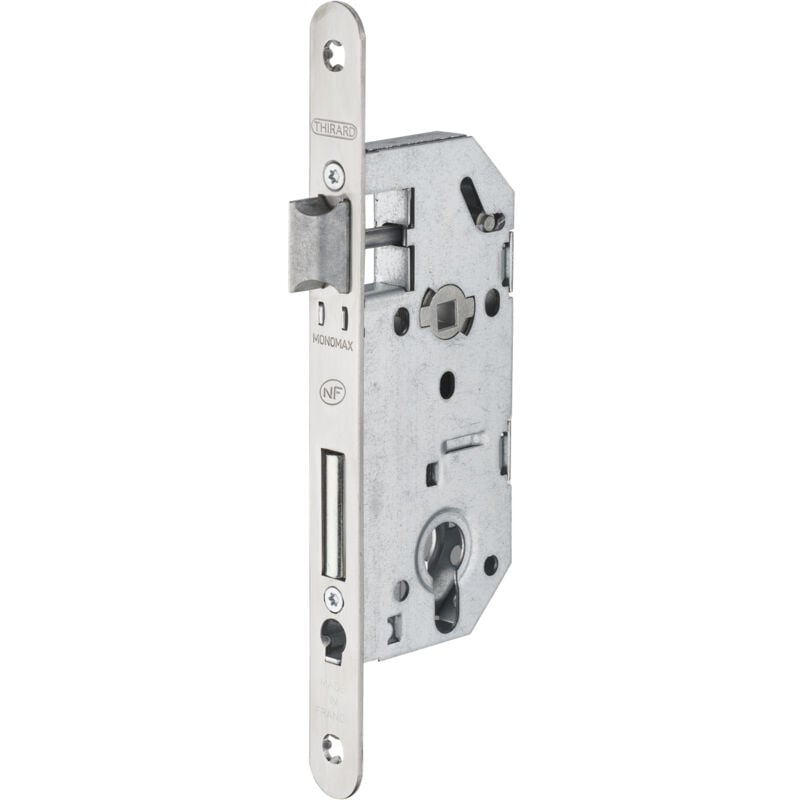 Serrure encastrable Monomax nf pour cylindre européen, axe 40mm, bouts ronds, têtière inox