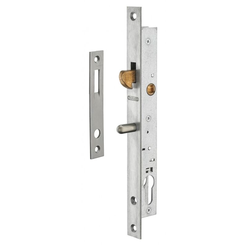 Boitier de serrure encastrable à crochet à cylindre pour porte coulissante, axe 16mm, bouts carrés, zingué