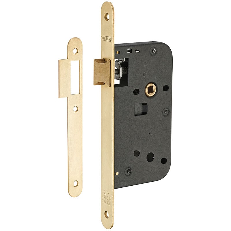 Serrure encastrable pour porte intérieure, axe 50mm, bouts ronds, laiton brossé