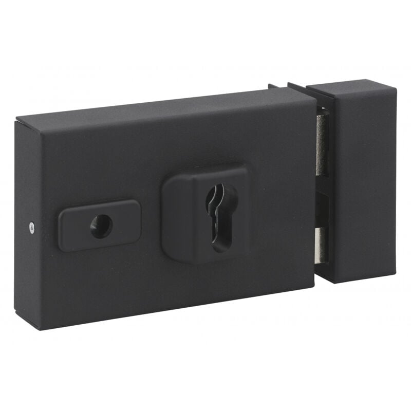 Boitier de serrure en applique double entrée à fouillot pour entrée, réversible, axe réglable, 144x93mm, noir