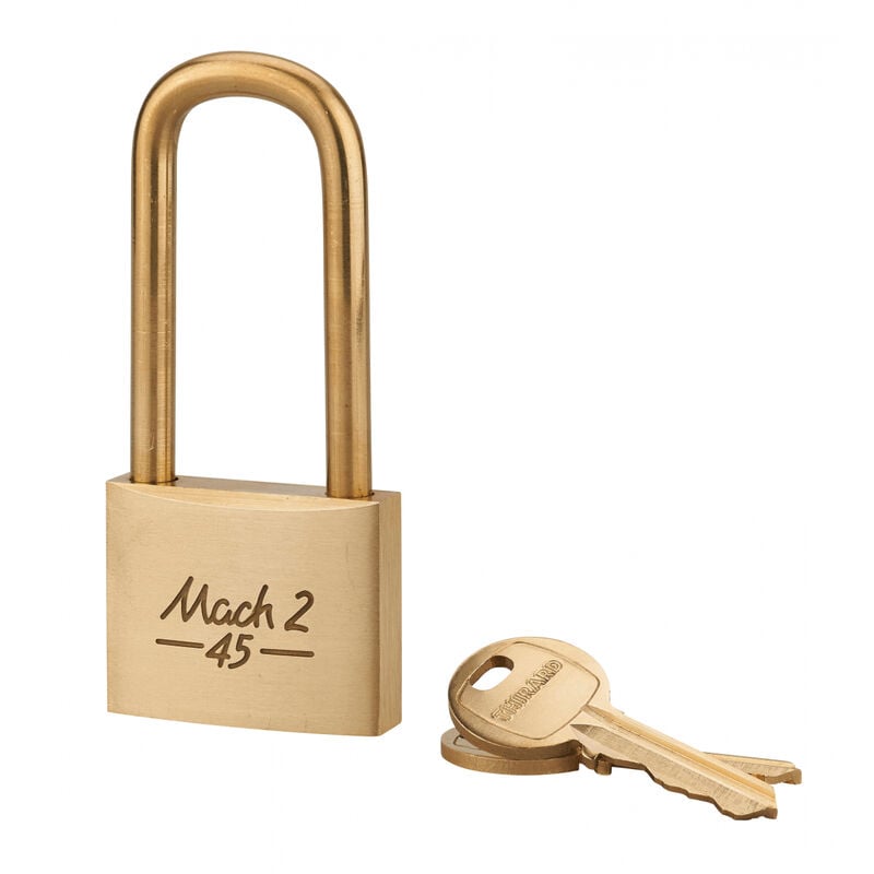 Cadenas à clé Mach 2 UNIKEY (achetez-en plusieurs, ouvrez avec la même clé), 45mm, anse laiton 1/2 haute, 2 clés
