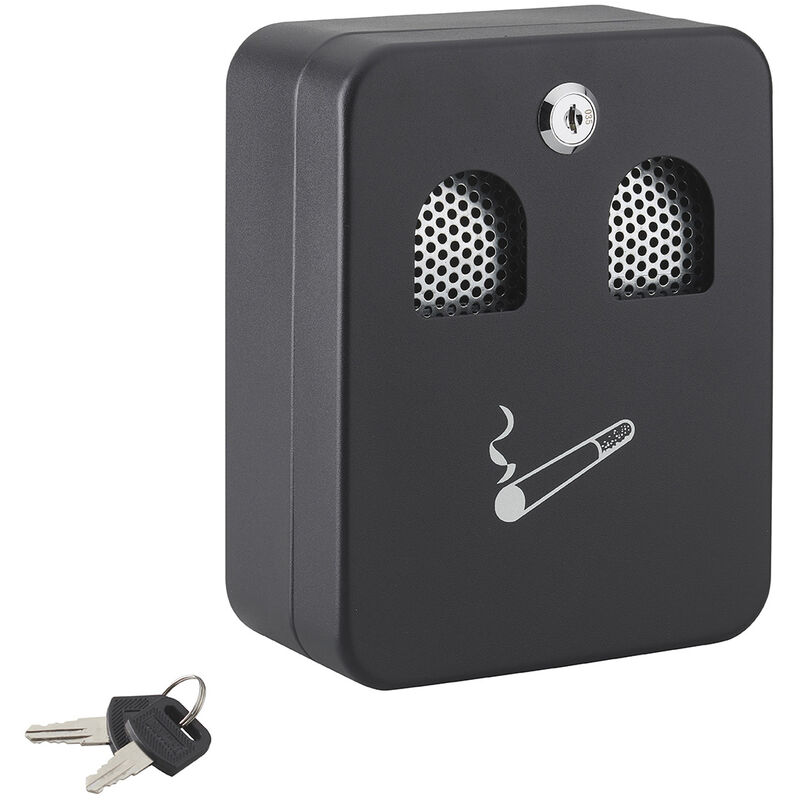 Thirard - Cendrier mural, acier, compartiment amovible, 200x160x90mm, 2 clés, epoxy noir granité