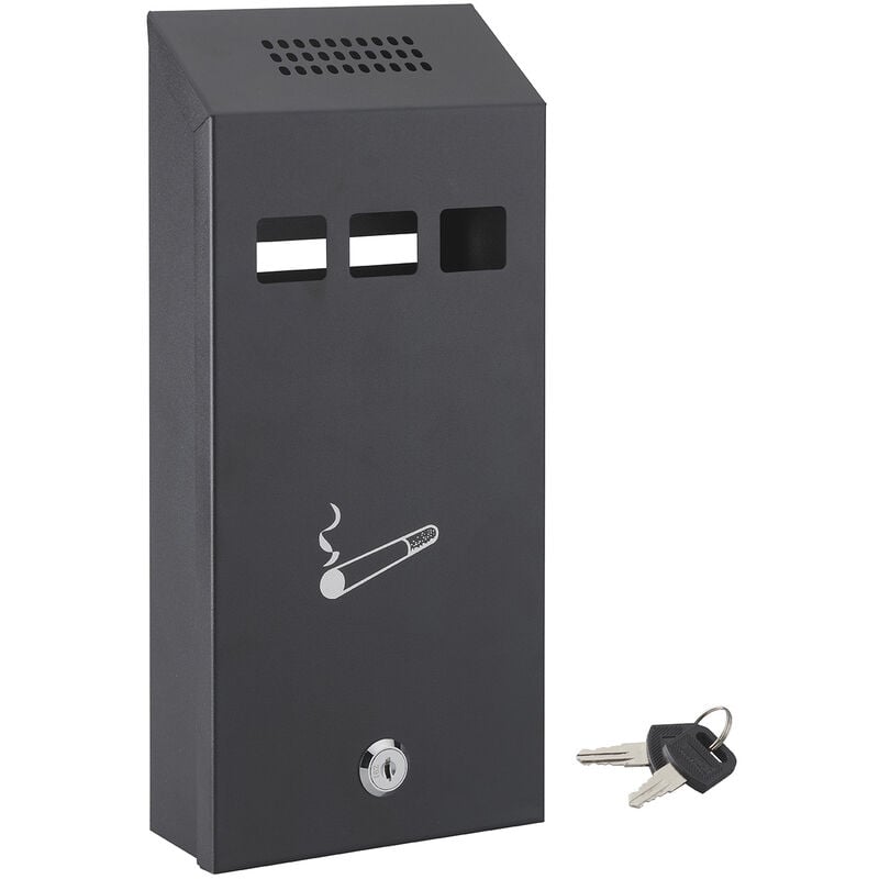 Thirard - Cendrier mural, acier, compartiment amovible, 325x174x60mm, 2 clés, epoxy noir granité