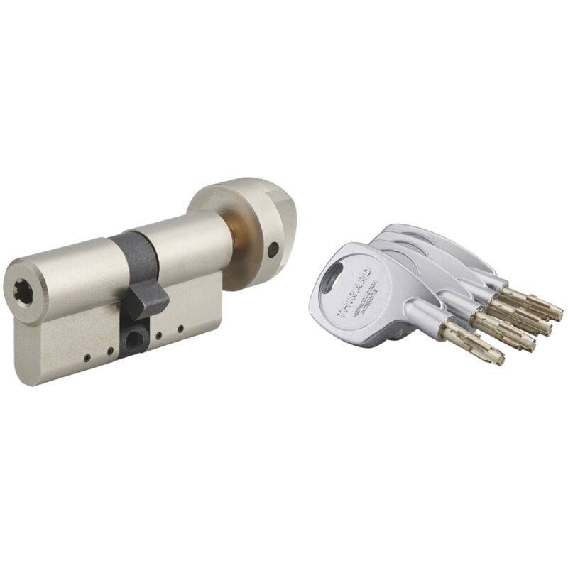 Cylindre de serrure double entrée Cobra 2+, 33Bx33mm, nickel, anti-crochetage, anti-perçage, anti-casse, 4 clés