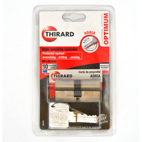 Thirard – Cylindre de serrure 30x30 mm double entrée – Protection anti-casse et anti-crochetage – 5 goupilles – Livré avec 4 clés crantées
