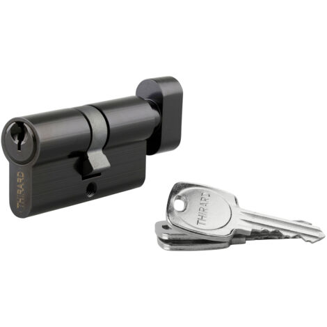 Thirard – Cylindre de serrure à bouton 30 x 30 mm – Protection anti-arrachement – 3 clés crantées – Finition noire – Pour portes intérieures