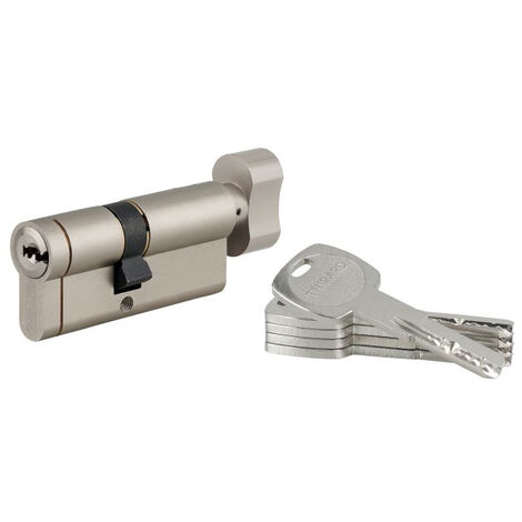 Thirard – Cylindre de serrure à bouton s'entrouvrant 40B x 30mm – Laiton nickelé – 6 goupilles – 5 clés – Niveau de sécurité 8/10