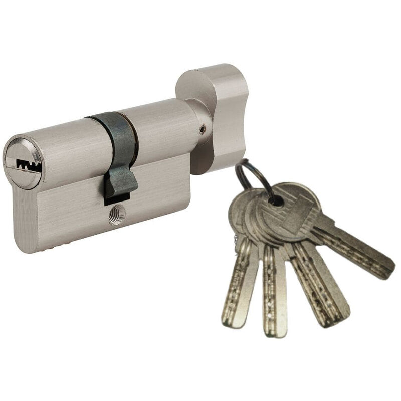 Cylindre de serrure à bouton 5G, 45Bx35mm, nickel, anti-arrachement, 5 clés