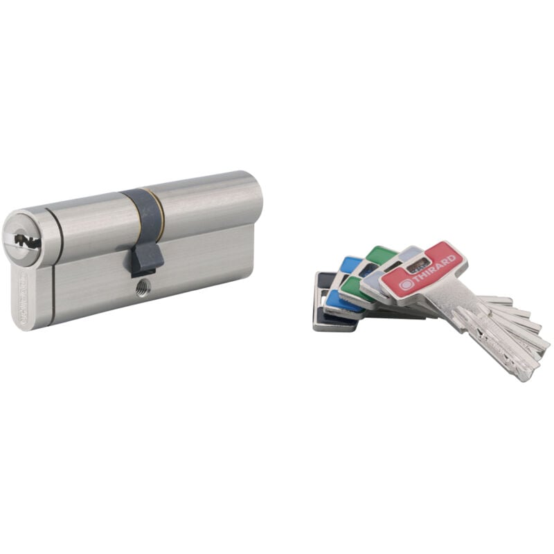 Cylindre de serrure double entrée T2, 40x45mm, nickel, anti-arrachement, anti-perçage, anti-crochetage, 5 clés