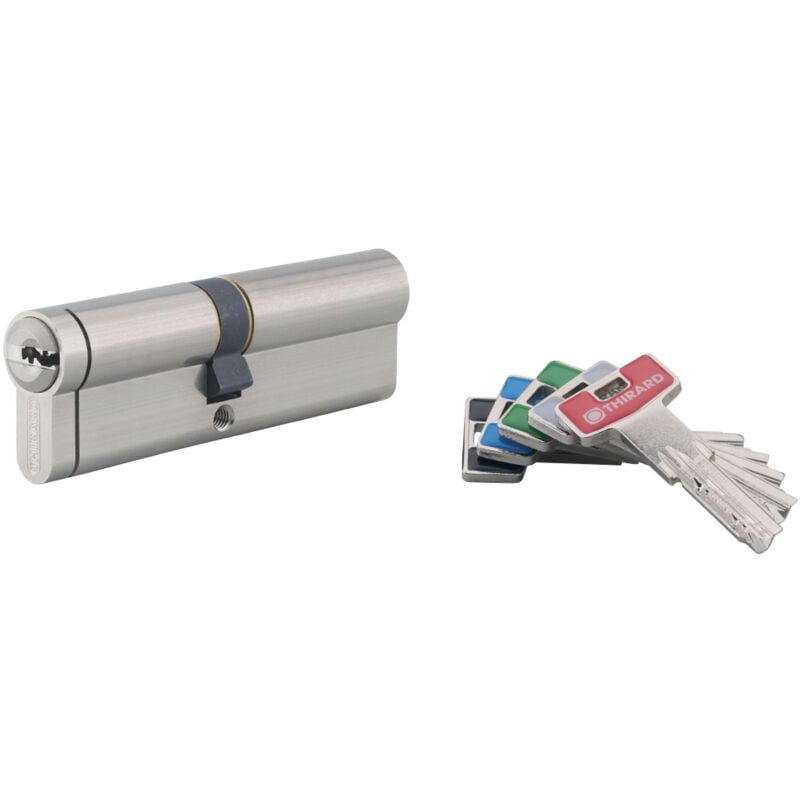 Cylindre de serrure double entrée T2, 45x50mm, nickel, anti-arrachement, anti-perçage, anti-crochetage, 5 clés