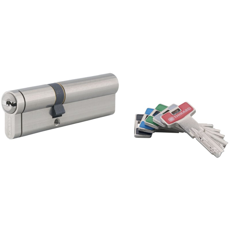 Cylindre de serrure double entrée T2, 40x60mm, nickel, anti-arrachement, anti-perçage, anti-crochetage, 5 clés