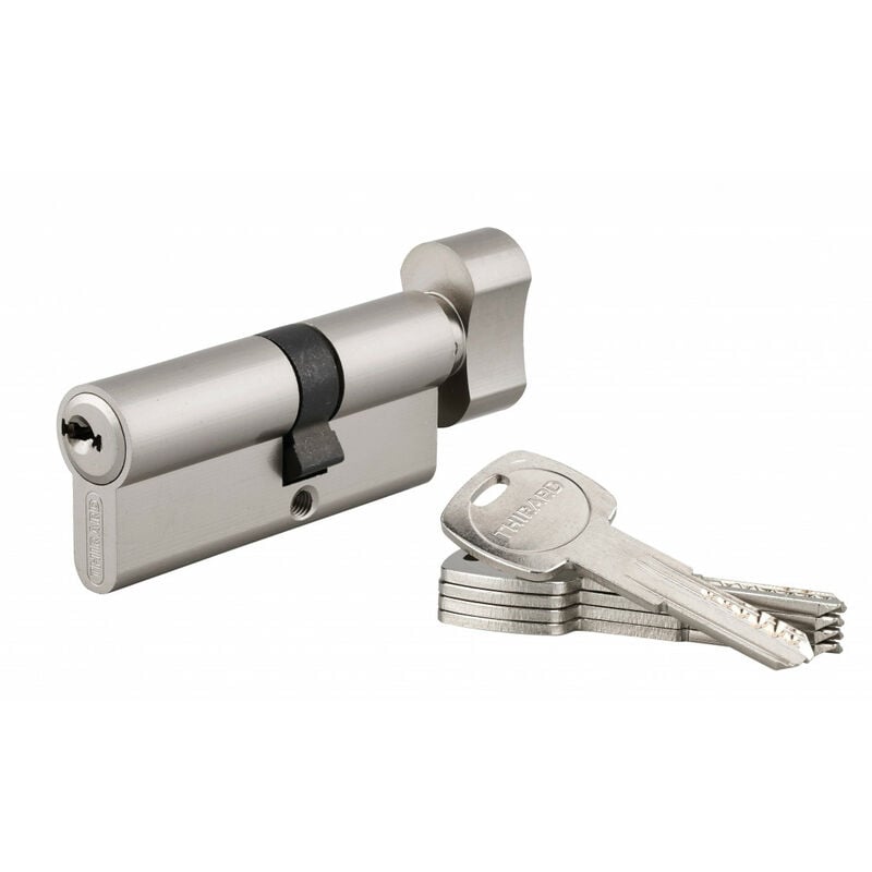 Thirard - Cylindre de serrure à bouton débrayable trafic 6, 30x40mm, anti-arrachement, anti-perçage, nickel, 5 clés longues