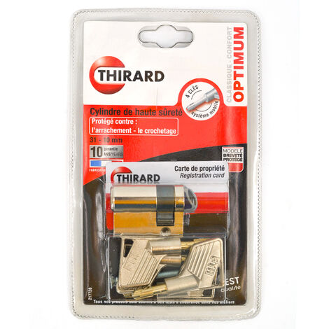 Thirard – Demi cylindre de sécurité nickelé 31x10 mm – Anti-arrachement et anti-crochetage – 4 clés à pompe – Profil européen pour porte intérieure
