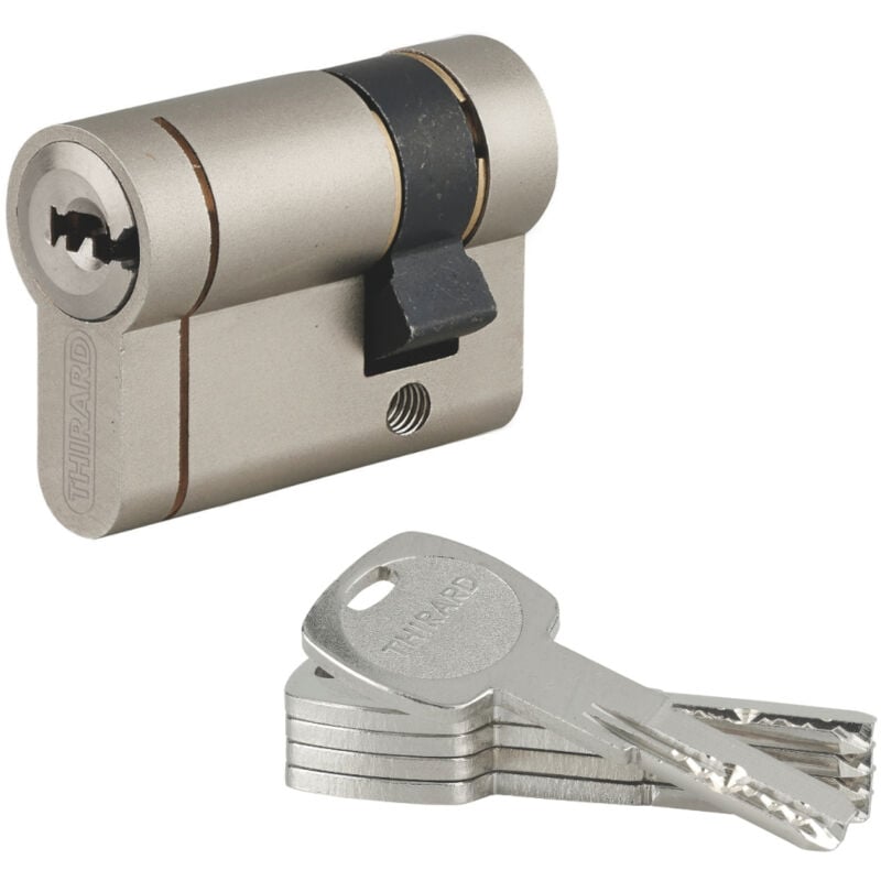 Thirard - Demi cylindre de serrure Transit 1 unikey (achetez-en plusieurs, ouvrez avec la même clé), 40x10mm, 5 clés, nickelé
