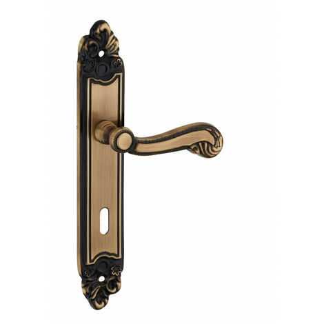 THIRARD - Ensemble de poignées pour porte intérieure louis XV trou de clé, carré 7mm, entr'axes 195mm, laiton vieilli - THIRARD