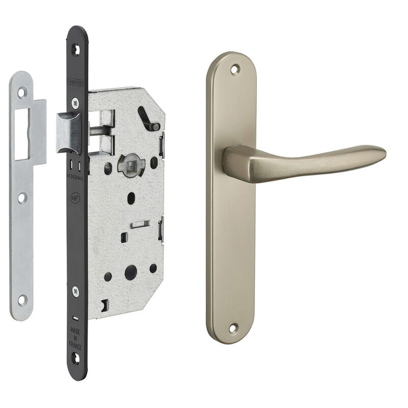 Garniture serrure encastrable Monomax nf à bec de cane + ensemble poignées Héra, axe 40mm, bouts ronds