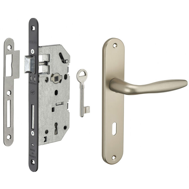 Garniture serrure encastrable Monomax nf pêne dormant + ensemble poignées Thalia, axe 40mm, bouts ronds