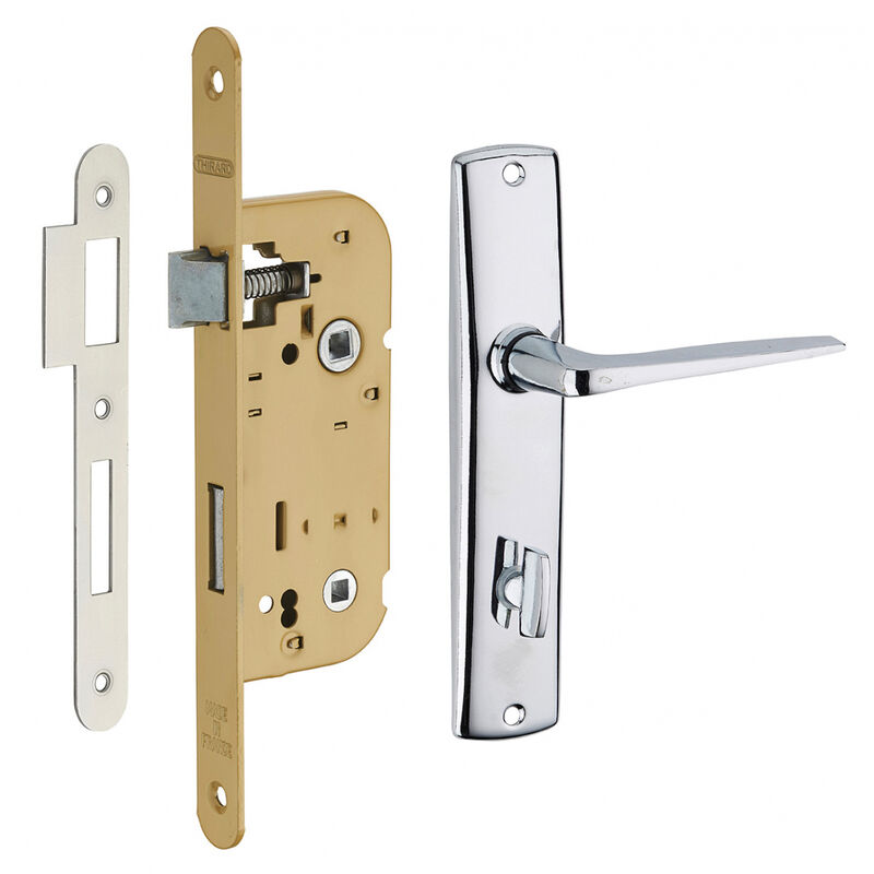 Garniture serrure encastrable à condamnation + ensemble poignées Ares, axe 40mm, bouts ronds, zingué