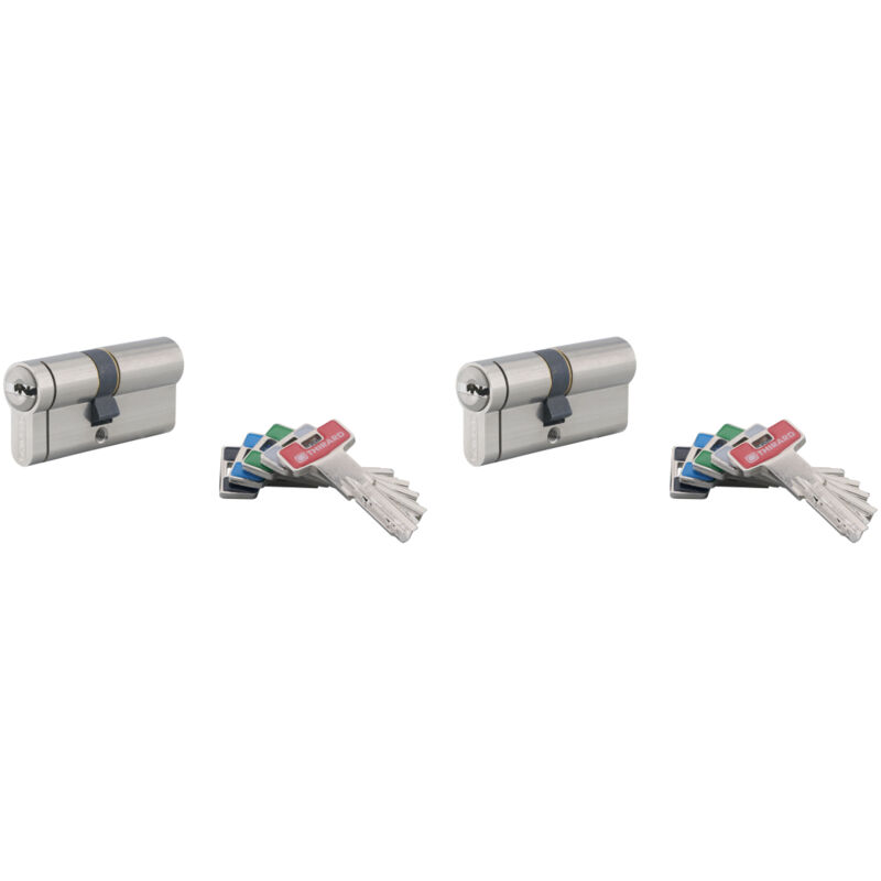 Lot de 2 cylindres de serrure double entrée T2, 30x30mm, s'entrouvrant, nickel,8 clés/cylindre