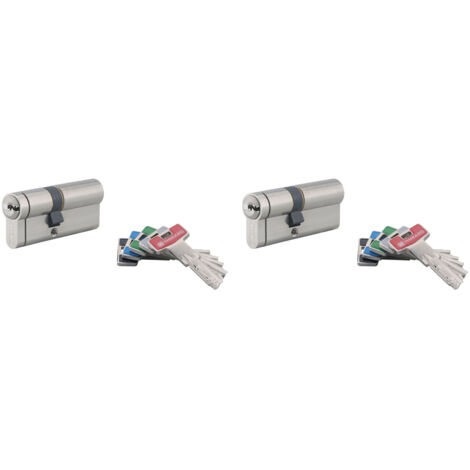 Thirard – Lot de 2 cylindres de serrure double entrée 30x40mm – Anti-perçage – 4 clés longues – Système à clé réversible pour sécurité renforcée