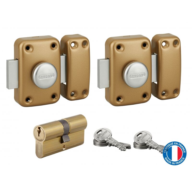 Lot 2 verrous de porte d'entrée Capital, bouton 45 mm + cylindre profilé hg 30x30 mm, 6 clés, s'entrouvrant