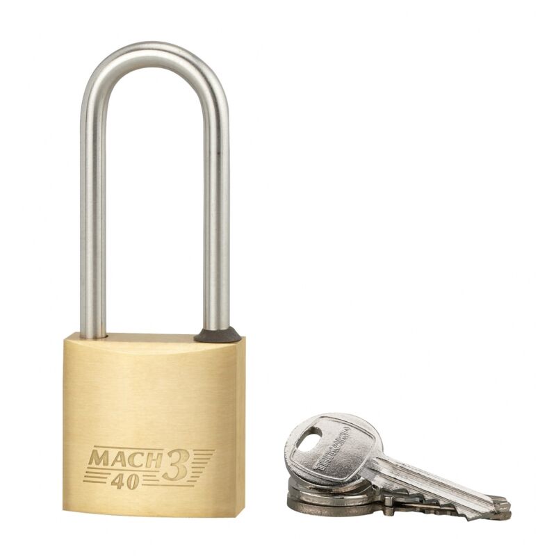 Thirard - Cadenas à clé Mach 3, laiton, extérieur, anse 1/2 acier, 40mm, 2 clés