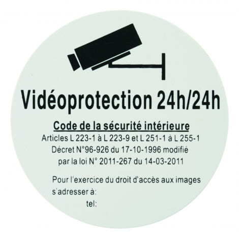 Thirard – Plaque signalétique 80mm avec adhésif – Indication 'VIDEOPROTECTION 24H/24' – Polystyrène choc rigide pour installation rapide