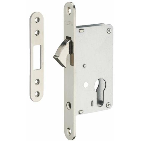 Thirard – Serrure à crochet pour porte coulissante – Axe 40 mm – Décor chromé satiné – Modèle clé I version B – Gâche plate en acier