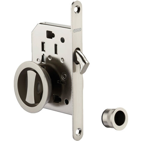 Thirard – Serrure à crochet pour porte coulissante – Axe 50 mm – Décor chromé satiné – Condamnation/décondamnation – Coffre acier 11 mm