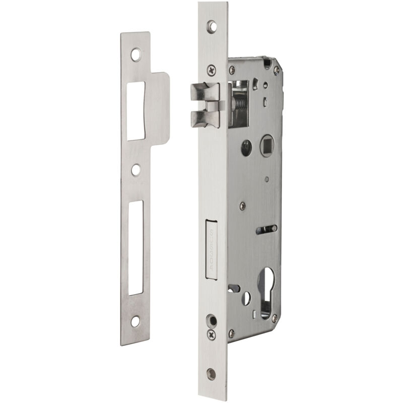 Serrure encast. Intelock trou cylindre pour poignées connectées, inox, axe45mm, entr'axes85mm, carré8, révers