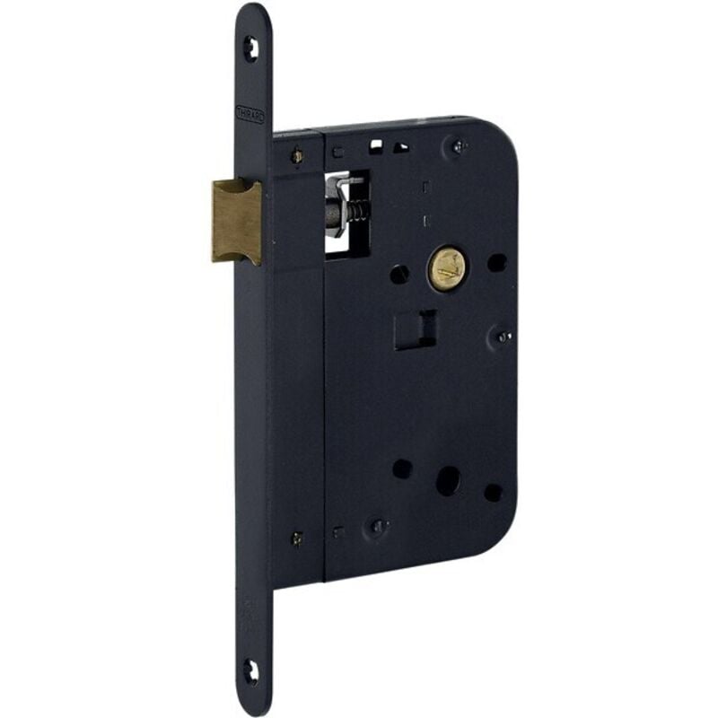 Serrure encastrable pour porte intérieure, axe 60mm, bouts ronds, noir