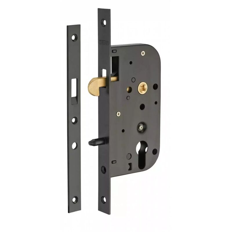 Boitier de serrure encastrable à crochet pour porte coulissante, axe 50mm, bouts carrés