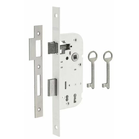 Thirard – Serrure encastrable à clé pour porte intérieure – Axe 40mm – 2 tours – 2 clés – Gâche plate en acier – Finition époxy blanc
